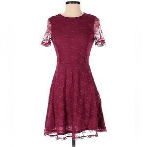 Burgundy Red Lace Flower H&M Skater Dress